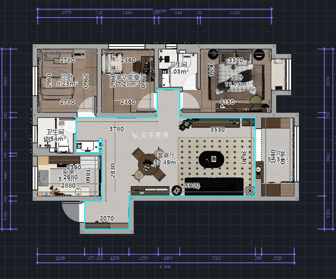 熊皓宇｜金浦御龙湾-110㎡-中古风｜3室2厅2卫｜老房装修｜定制家｜全包13